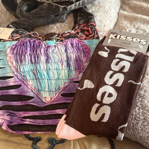 Embroidered Heart Bag - Black, Blue, Purple w/ black jean material (FREE socks)